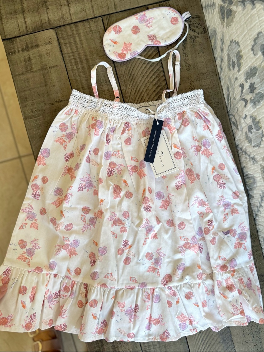 Petite Plume Girls Twill Lily Nightgown Size 3 NWT with Matching cotton Eye Mask